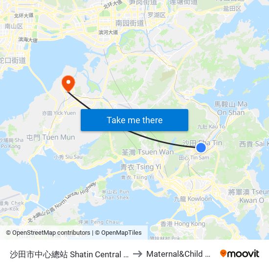 沙田市中心總站 Shatin Central Bus Terminus to Maternal&Child Health Ctr map