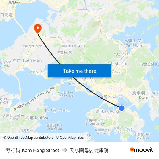 琴行街 Kam Hong Street to 天水圍母嬰健康院 map