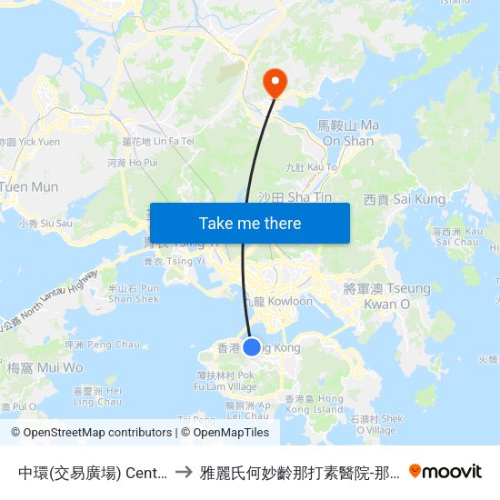中環(交易廣場) Central (Exchange Square) to 雅麗氏何妙齡那打素醫院-那打素中醫藥臨床研究服務中心 map