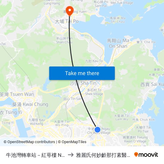 牛池灣轉車站－紅萼樓 Ngau Chi Wan Bbi - Hung Ngok House to 雅麗氏何妙齡那打素醫院-那打素中醫藥臨床研究服務中心 map