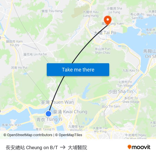 長安總站 Cheung on B/T to 大埔醫院 map