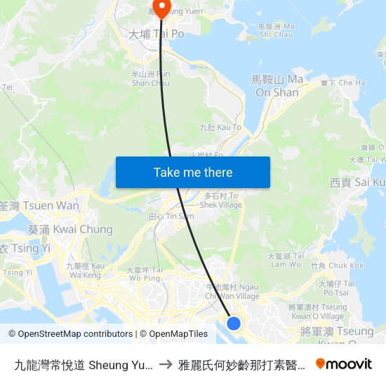 九龍灣常悅道 Sheung Yuet Road Kowloon Bay to 雅麗氏何妙齡那打素醫院-精神健康中心門診 map