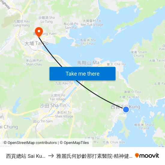 西貢總站 Sai Kung B/T to 雅麗氏何妙齡那打素醫院-精神健康中心門診 map