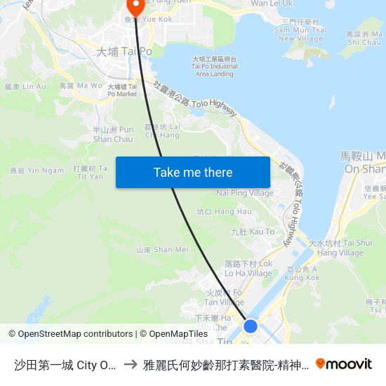 沙田第一城 City One Shatin to 雅麗氏何妙齡那打素醫院-精神健康中心門診 map