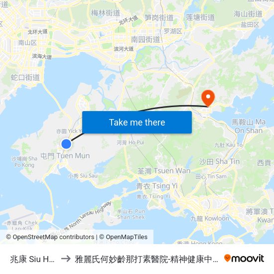 兆康 Siu Hong to 雅麗氏何妙齡那打素醫院-精神健康中心門診 map