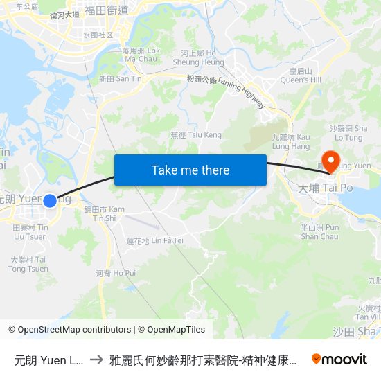 元朗 Yuen Long to 雅麗氏何妙齡那打素醫院-精神健康中心門診 map
