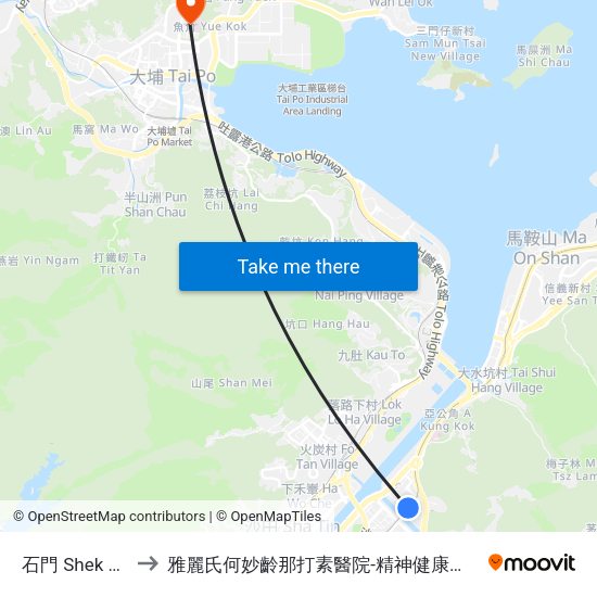 石門 Shek Mun to 雅麗氏何妙齡那打素醫院-精神健康中心門診 map