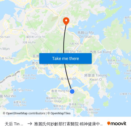 天后 Tin Hau to 雅麗氏何妙齡那打素醫院-精神健康中心門診 map