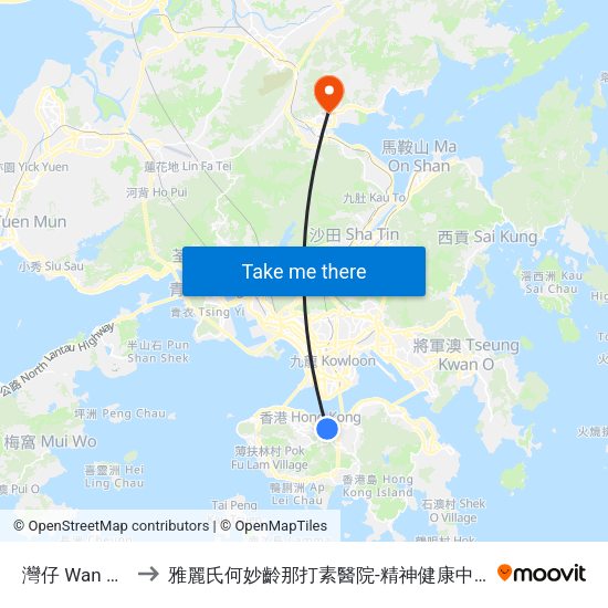 灣仔 Wan Chai to 雅麗氏何妙齡那打素醫院-精神健康中心門診 map