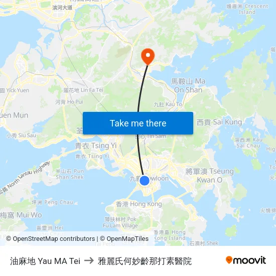 油麻地 Yau MA Tei to 雅麗氏何妙齡那打素醫院 map