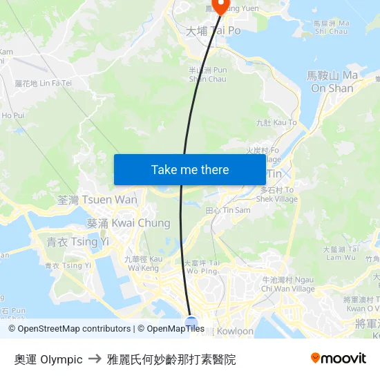 奧運 Olympic to 雅麗氏何妙齡那打素醫院 map
