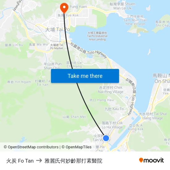 火炭 Fo Tan to 雅麗氏何妙齡那打素醫院 map