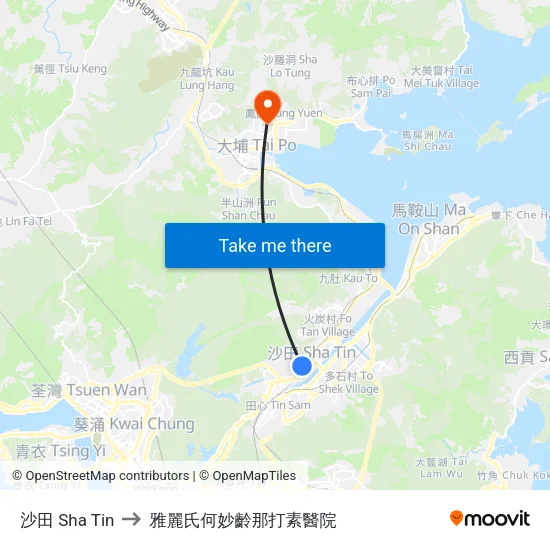 沙田 Sha Tin to 雅麗氏何妙齡那打素醫院 map