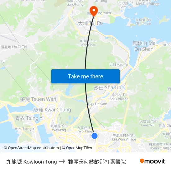 九龍塘 Kowloon Tong to 雅麗氏何妙齡那打素醫院 map