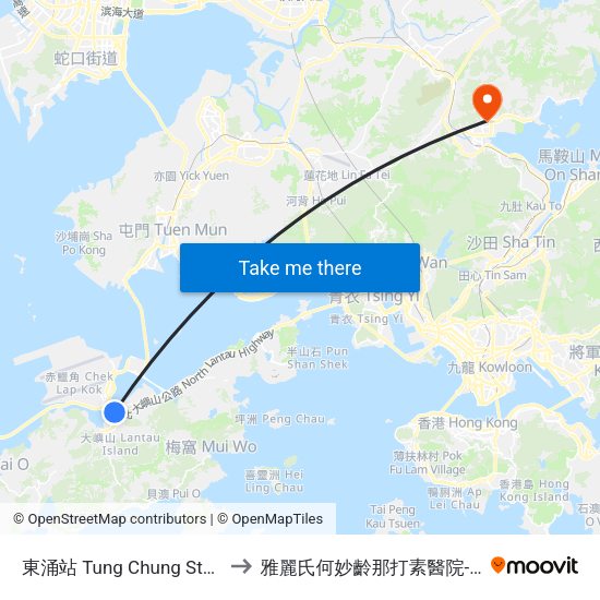 東涌站 Tung Chung Station to 雅麗氏何妙齡那打素醫院-急診 map