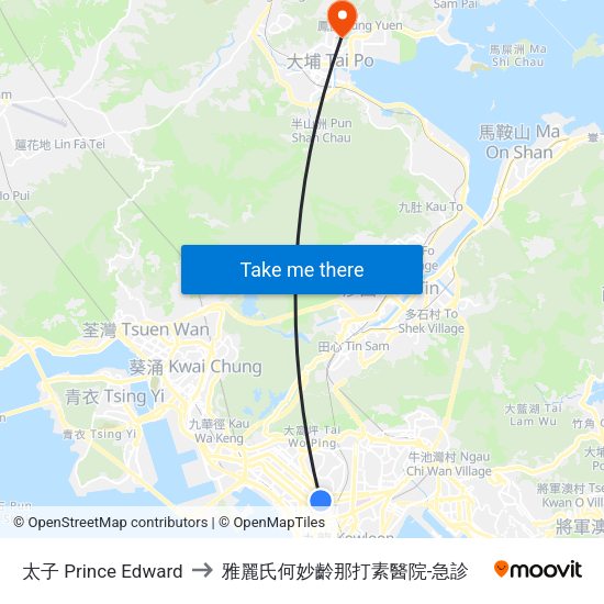 太子 Prince Edward to 雅麗氏何妙齡那打素醫院-急診 map