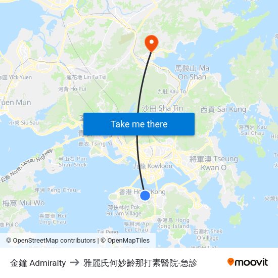 金鐘 Admiralty to 雅麗氏何妙齡那打素醫院-急診 map