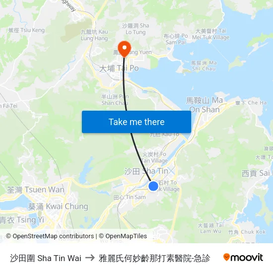 沙田圍 Sha Tin Wai to 雅麗氏何妙齡那打素醫院-急診 map
