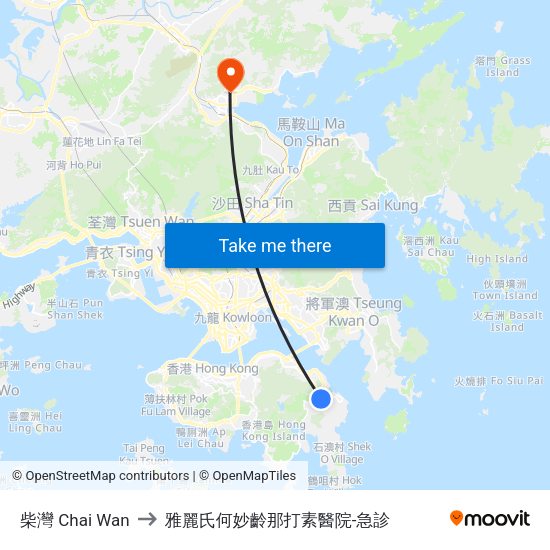 柴灣 Chai Wan to 雅麗氏何妙齡那打素醫院-急診 map