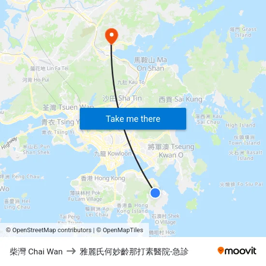 柴灣 Chai Wan to 雅麗氏何妙齡那打素醫院-急診 map