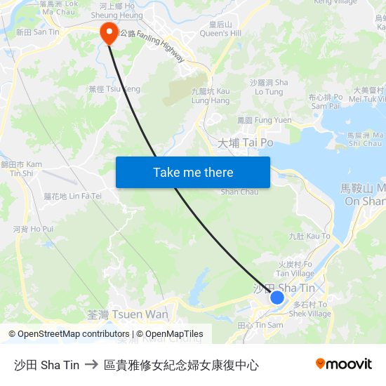 沙田 Sha Tin to 區貴雅修女紀念婦女康復中心 map