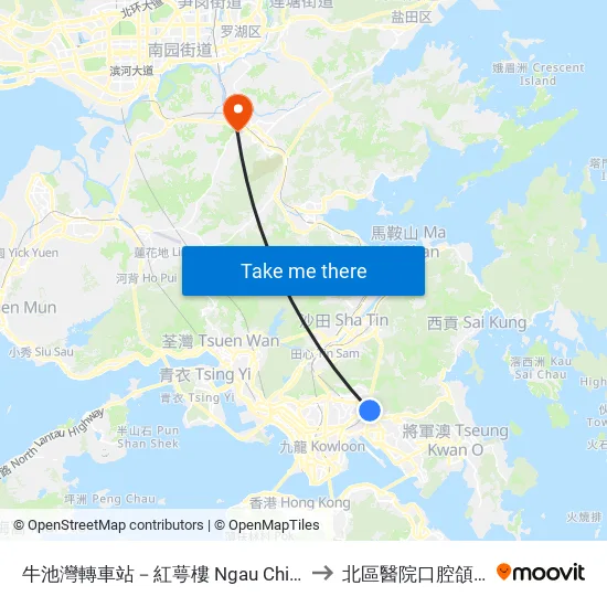 牛池灣轉車站－紅萼樓 Ngau Chi Wan Bbi - Hung Ngok House to 北區醫院口腔頜面外科及牙科部 map