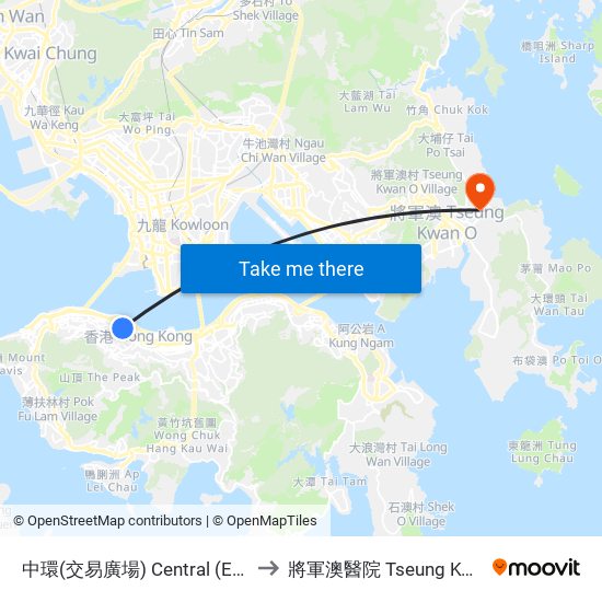 中環(交易廣場) Central (Exchange Square) to 將軍澳醫院 Tseung Kwan O Hospital map