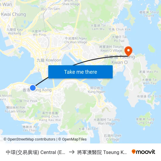 中環(交易廣場) Central (Exchange Square) to 將軍澳醫院 Tseung Kwan O Hospital map