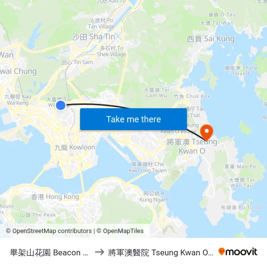 畢架山花園 Beacon Heights to 將軍澳醫院 Tseung Kwan O Hospital map