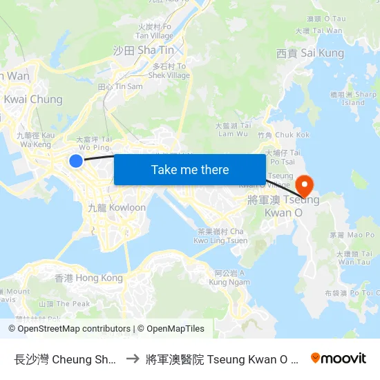 長沙灣 Cheung Sha Wan to 將軍澳醫院 Tseung Kwan O Hospital map