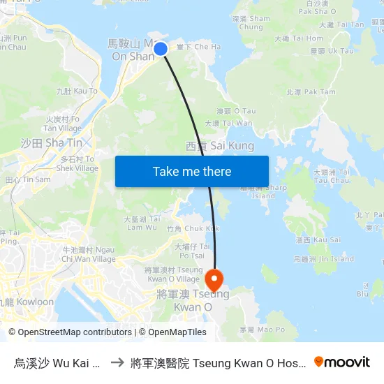 烏溪沙 Wu Kai Sha to 將軍澳醫院 Tseung Kwan O Hospital map