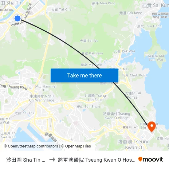 沙田圍 Sha Tin Wai to 將軍澳醫院 Tseung Kwan O Hospital map