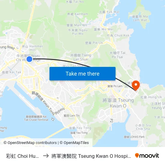 彩虹 Choi Hung to 將軍澳醫院 Tseung Kwan O Hospital map