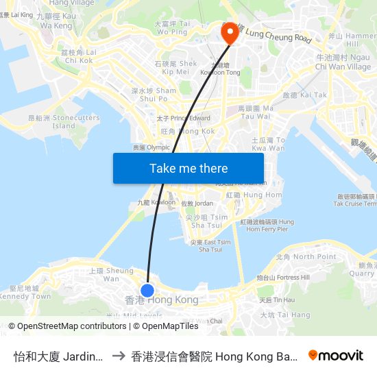 怡和大廈 Jardine House to 香港浸信會醫院 Hong Kong Baptist Hospital map