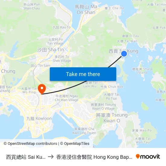 西貢總站 Sai Kung B/T to 香港浸信會醫院 Hong Kong Baptist Hospital map