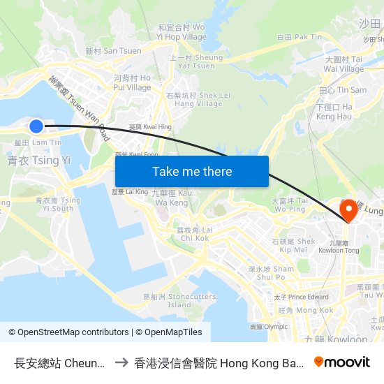 長安總站 Cheung on B/T to 香港浸信會醫院 Hong Kong Baptist Hospital map