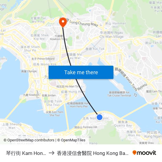 琴行街 Kam Hong Street to 香港浸信會醫院 Hong Kong Baptist Hospital map