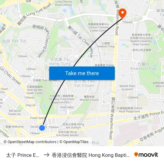 太子 Prince Edward to 香港浸信會醫院 Hong Kong Baptist Hospital map