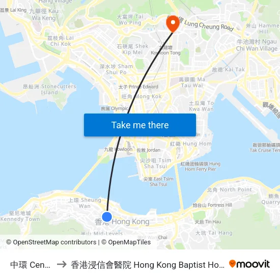 中環 Central to 香港浸信會醫院 Hong Kong Baptist Hospital map