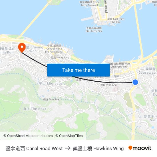 堅拿道西 Canal Road West to 鶴堅士樓 Hawkins Wing map