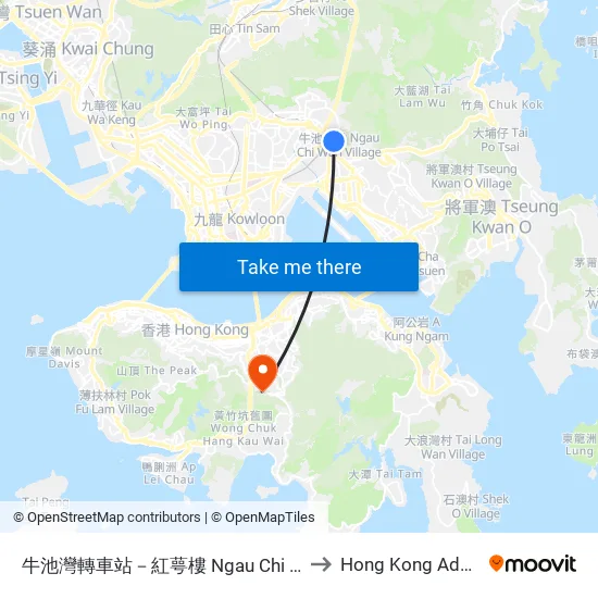 Ngau Chi Wan BBI - Hung Ngok House to Hong Kong Adventist Hospital map