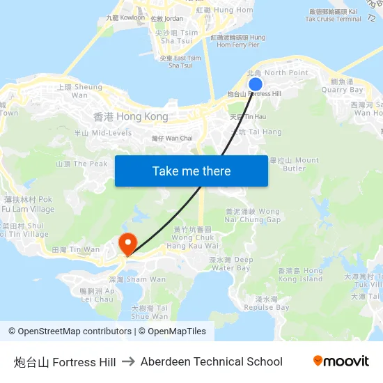 Fortress Hill to Aberdeen Technical School map