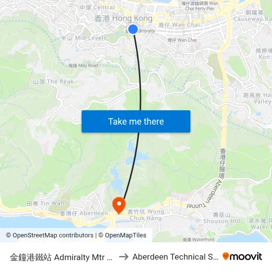 Admiralty MTR Station to Aberdeen Technical School map