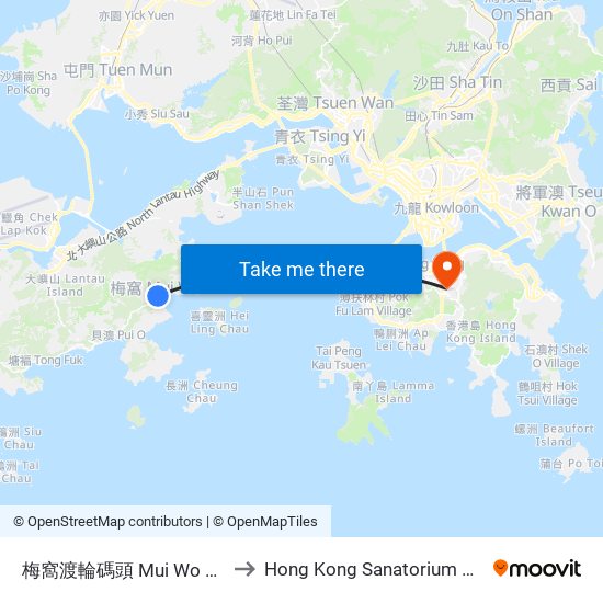 梅窩渡輪碼頭 Mui Wo Ferry Pier to Hong Kong Sanatorium & Hospital map