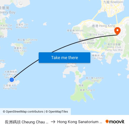 長洲碼頭 Cheung Chau Ferry Pier to Hong Kong Sanatorium & Hospital map