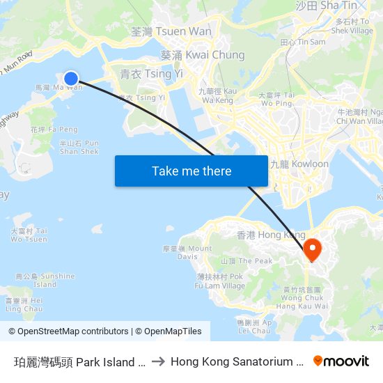 珀麗灣碼頭 Park Island Ferry Pier to Hong Kong Sanatorium & Hospital map