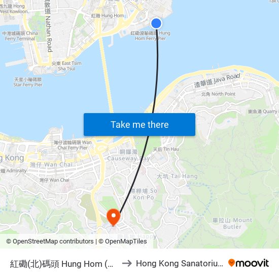 紅磡(北)碼頭 Hung Hom (North) Ferry Pier to Hong Kong Sanatorium & Hospital map