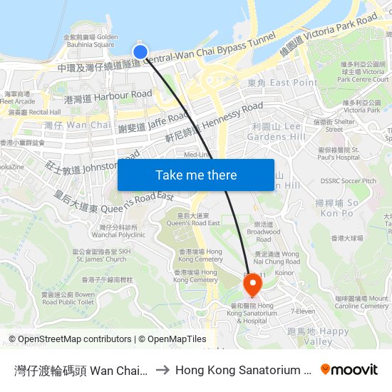 灣仔渡輪碼頭 Wan Chai Ferry Pier to Hong Kong Sanatorium & Hospital map