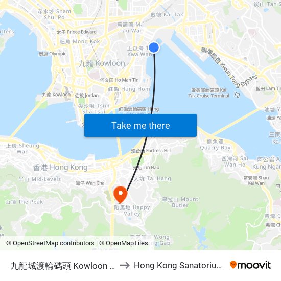 九龍城渡輪碼頭 Kowloon City Ferry Pier to Hong Kong Sanatorium & Hospital map