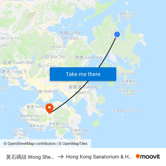黃石碼頭 Wong Shek Pier to Hong Kong Sanatorium & Hospital map